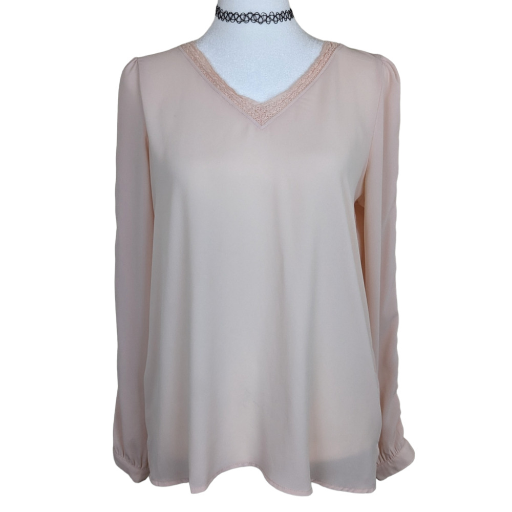 Loft Balletcore Blush Pink Long Sleeve V-neck Spring Summer Blouse XS